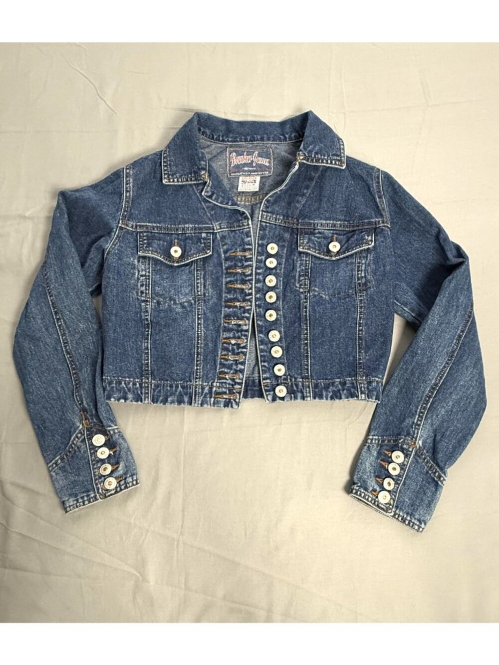 VTG Breaker Jeans Denim Jacket Womens M Blue Cropped 90s Military Buttons Y2K - Picture 9 of 10